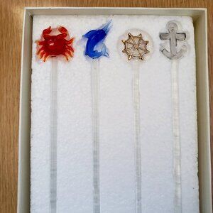 BNWoT SLANT Nautical Vintage Barware - Glass Cocktail Swizzle Sticks (OS)